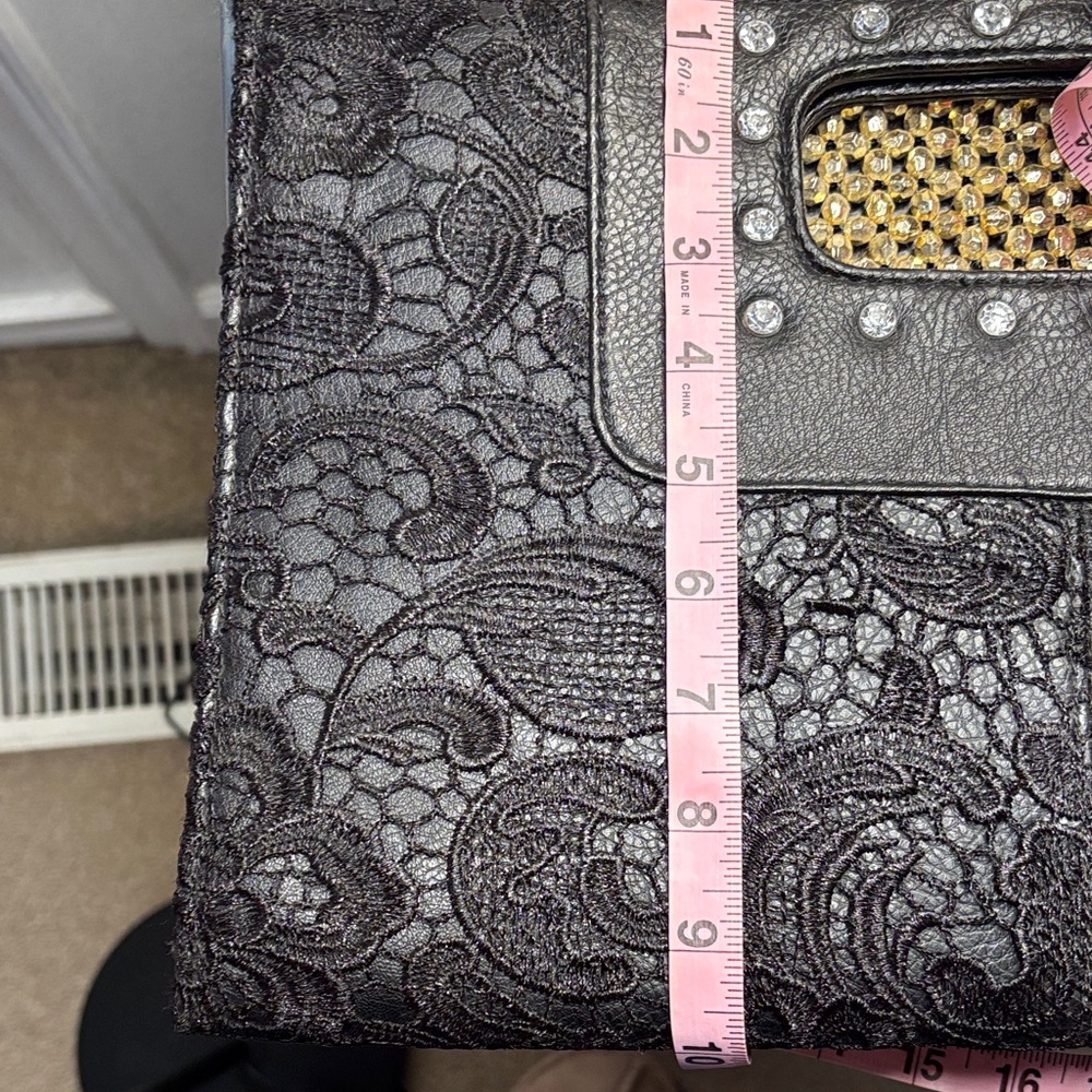 Elegant Black Lace Clutch with Studded Rhinestone Handle - Picture 10 of 10